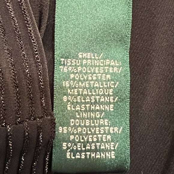 Lauren Ralph Lauren Black Ruched Metallic Sheath Dress Size 12 V-Neck Cocktail - Picture 6 of 11